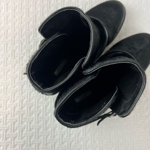 Matiko Boots Womens 6.5 Slip On Buckle Strap Ankle Bootie Black Fur Calf Heels - Picture 10 of 15